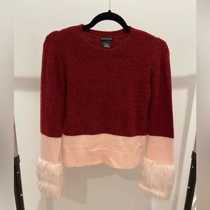 Club Monaco Color Block Cropped Sweater with Fur Cuffs